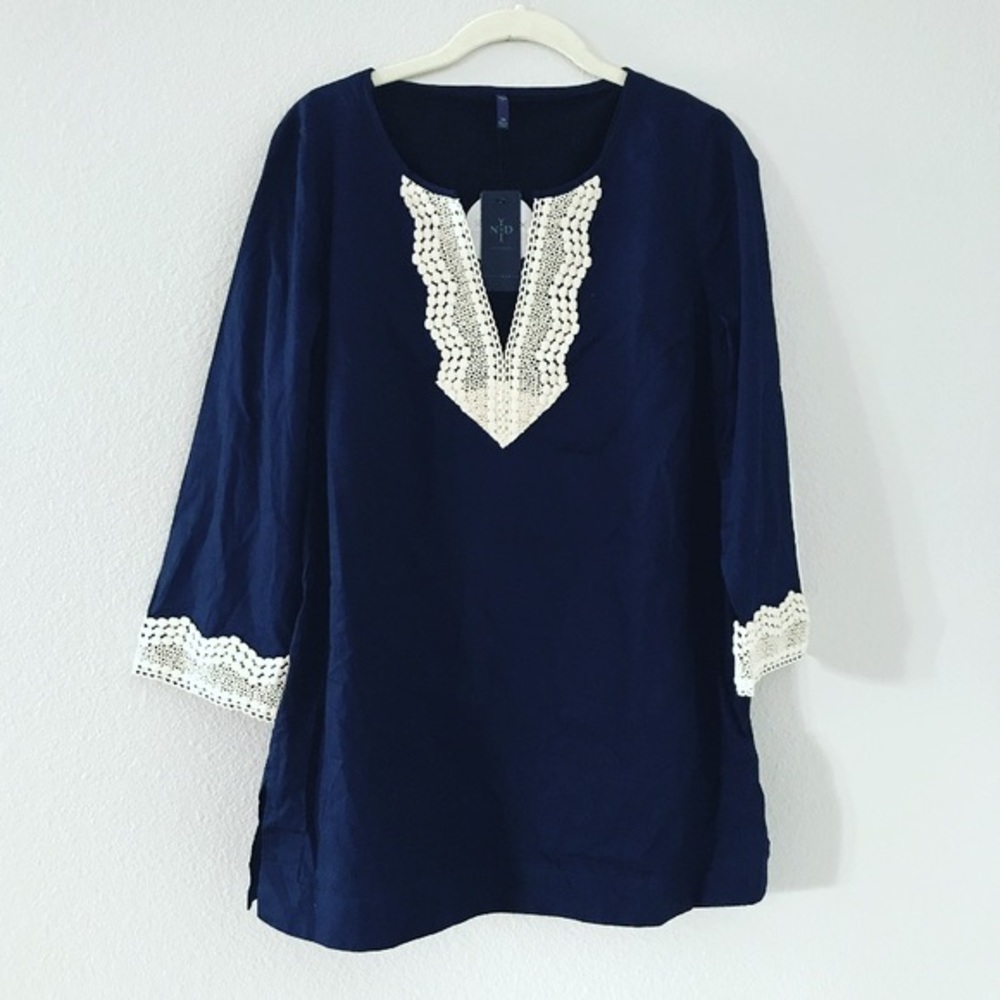 NYDJ Navy and Cream Blouse